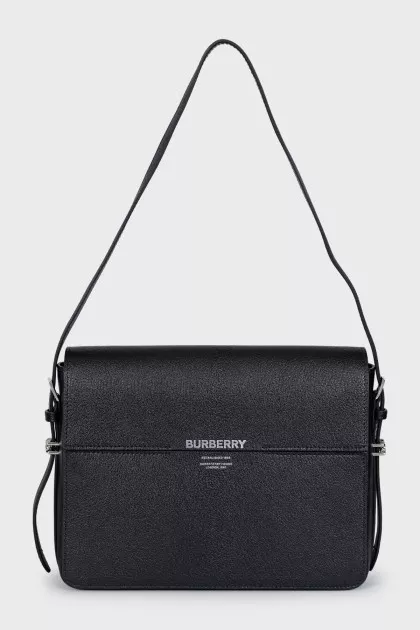 Leather shoulder bag with tag
