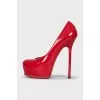 Red leather high heels