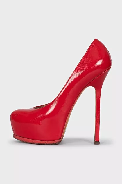 Red leather high heels