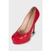 Red leather high heels
