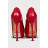 Red leather high heels
