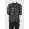 Translucent blouse text print shirt