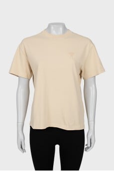 Beige T-shirt with embroidered logo