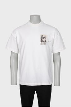Men's white T-shirt with a patch