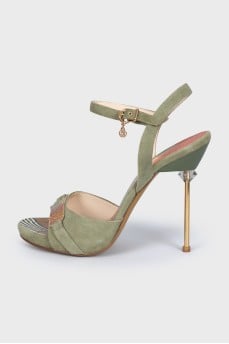 Suede sandals with gold stiletto heels