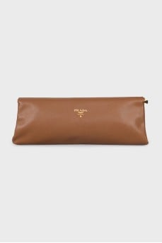 Brown rectangular leather clutch