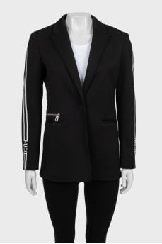 Black straight jacket with stripes on the sleeves