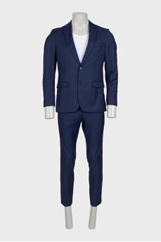 Men's blue straight-cut wool suit