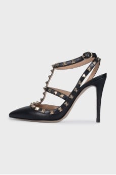 Черные кожаные босоножки на каблуке Rockstud