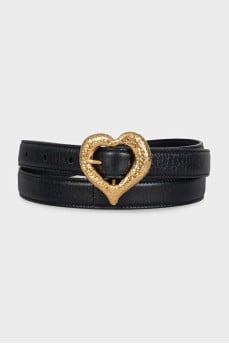 Leather belt with a heart-shaped buckle