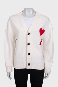 Wool cardigan with contrasting logo