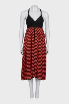 Silk dress in red and black stripes