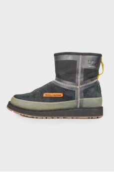 Suede uggs with textile inserts