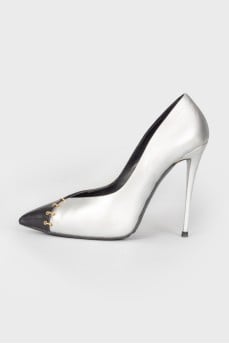 Silver and black stilettos