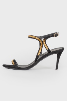 Suede sandals with golden chain