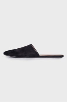 Suede black mules