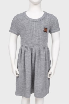 Children's gray dress with leather logo