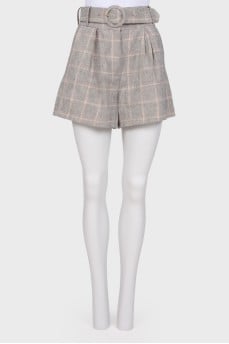 Checked pattern shorts with belt