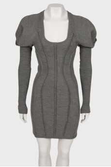 Woolen dress with decorative seams