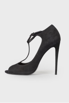 Suede open toecap heels 