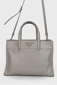 Gray leather bag