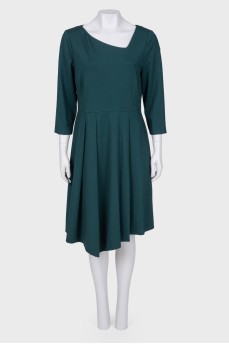 Dark green dress with an asymmetric neckline