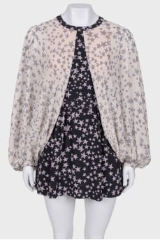 Star print silk romper