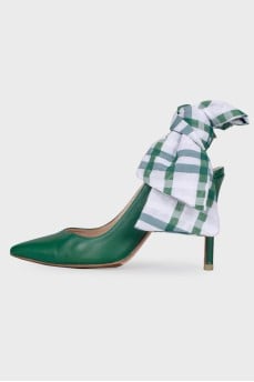 Green shoes with a checkered bow