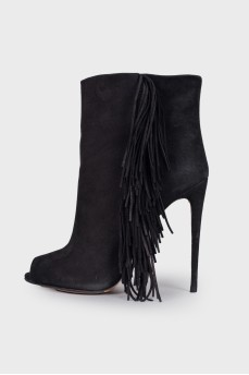 Fringed peep toecap ankle boots