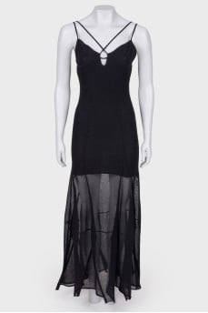 Black floor-length dress with a tag