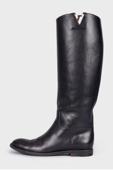 Logo flat leather boots