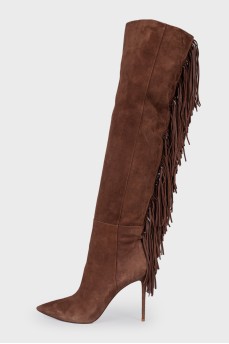 Long fringe suede boots