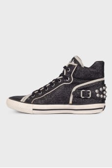 High  textile sneakers with glitter effect