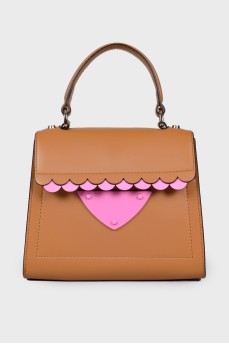 Brown Tote Bag with Pink Ruffle