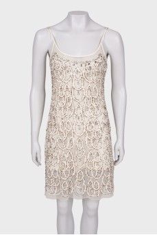Beige mini dress with beads