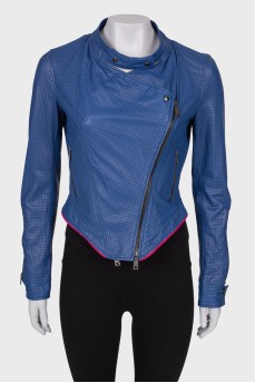 Blue leather jacket with perforation