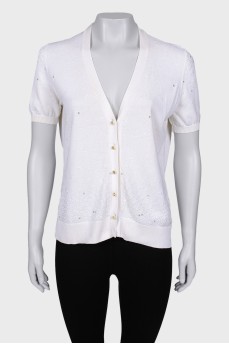 Knitwear blouse with short sleeve and beads