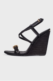 Black wedge sandals