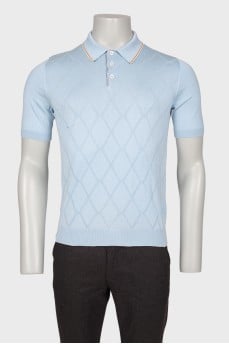 Men's light blue diamond print polo shirt
