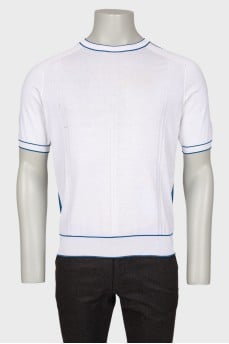 Men's white T-shirt with blue stripes