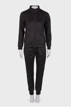 Sporty black suit with rhinestones