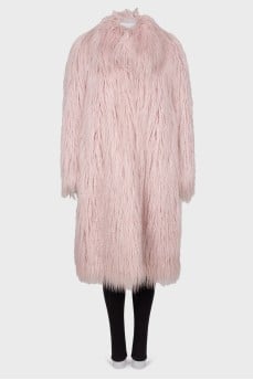 Pink fur coat with long pile