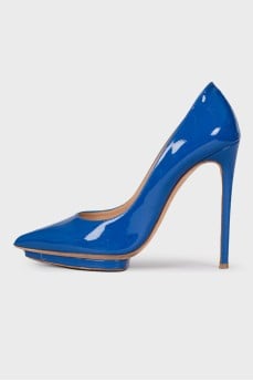 Blue patent leather shoes
