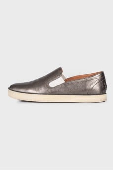 Metallic leather slip-ons