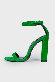 Green suede block heel sandals
