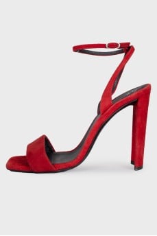 Red suede heeled sandals