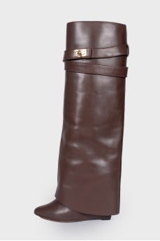 Leather wedge boots