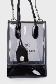 Transparent PVC bag with wide tag strap