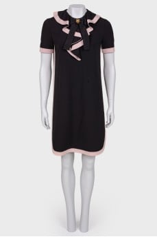 Black and pink dress with ruffles on the chest