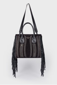Suede bag with long fringes